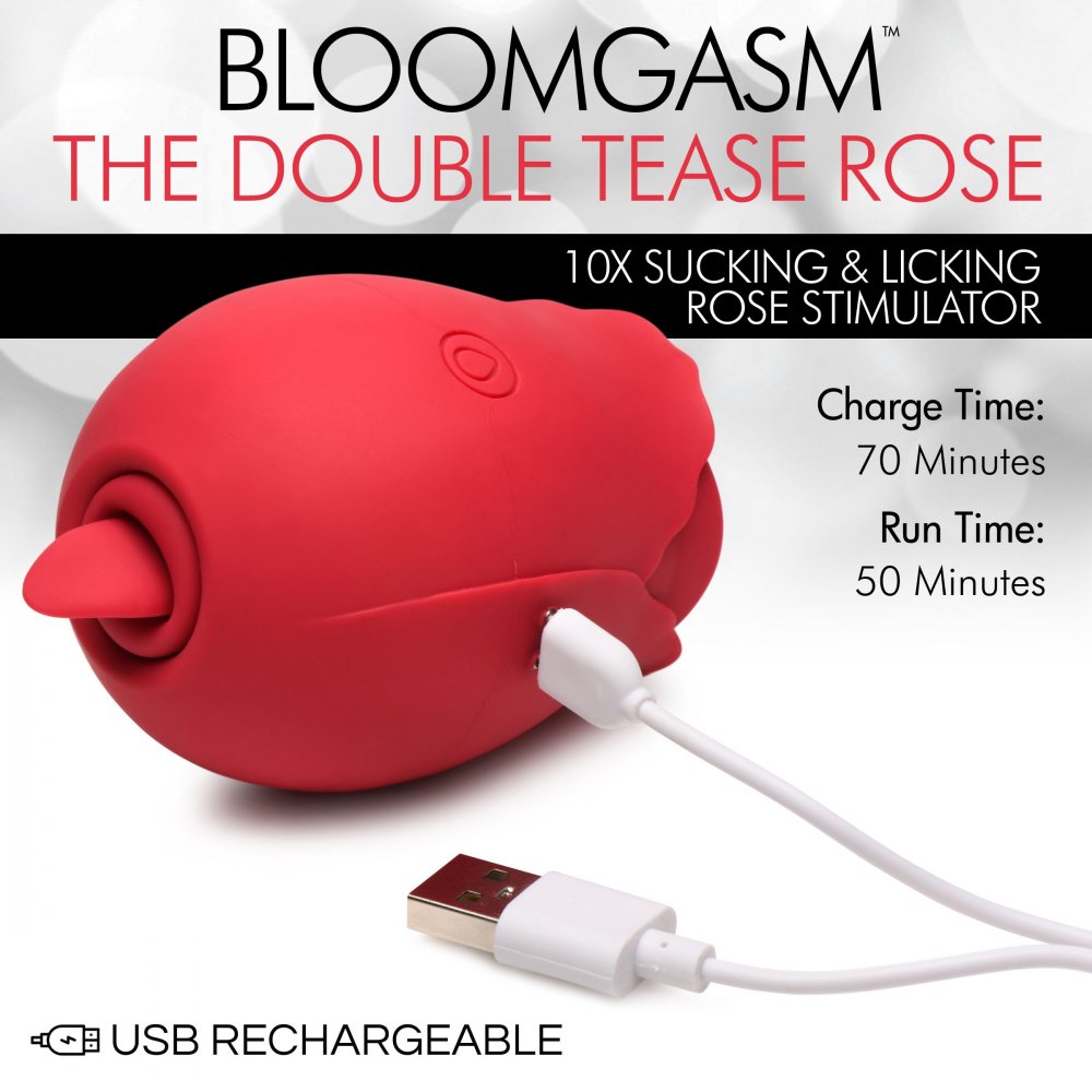 The Double Tease Rose 10x Sucking and Licking Silicone Stimulator