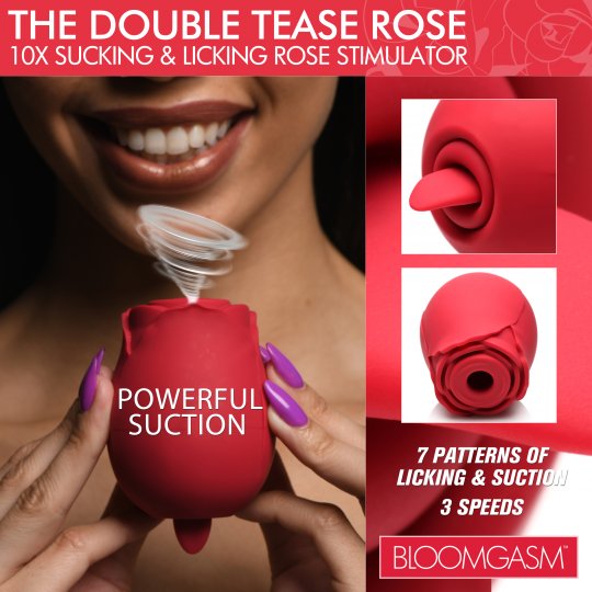 The Double Tease Rose 10x Sucking and Licking Silicone Stimulator